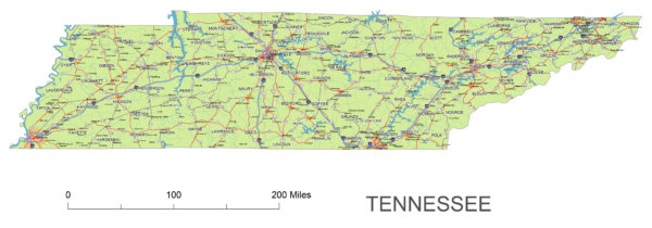 Tennessee road map. | Printable vector maps