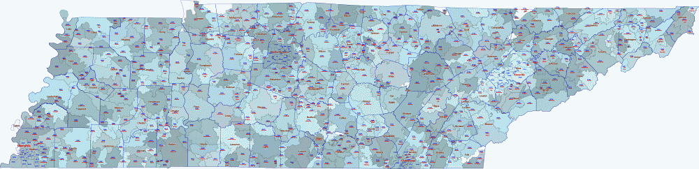 Tennessee Zip Code Map With Location Name Your Vector Maps