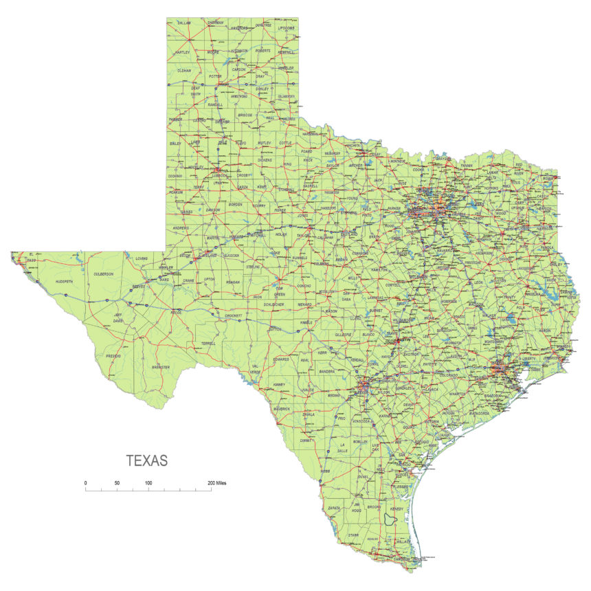 Texas main roads and cities