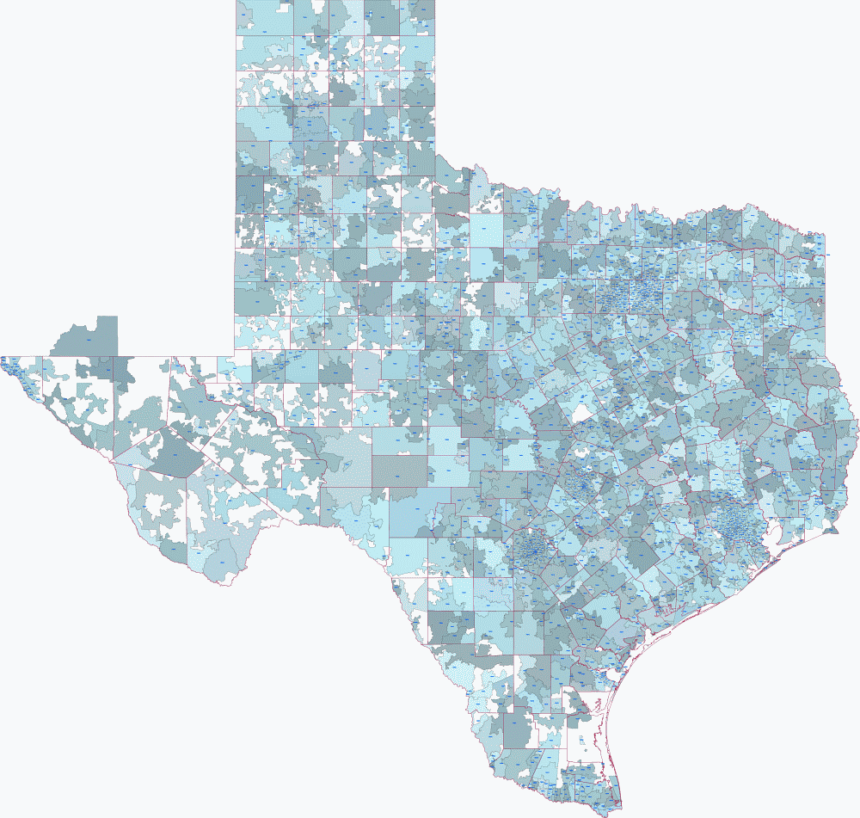 Texas editable 5 digit digital map