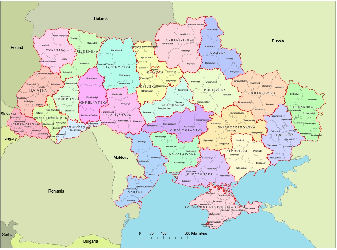 Ukraine map 24 oblast and 136 raion map