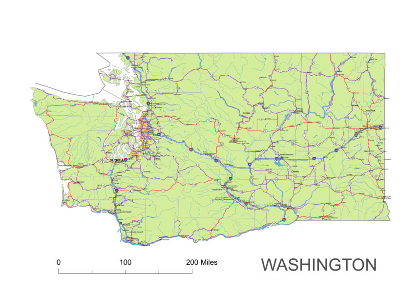 Washington state vector road map