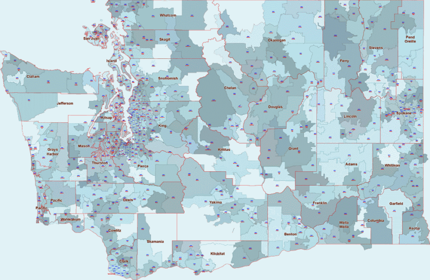 Washington county & zip code map. PDF and AI 