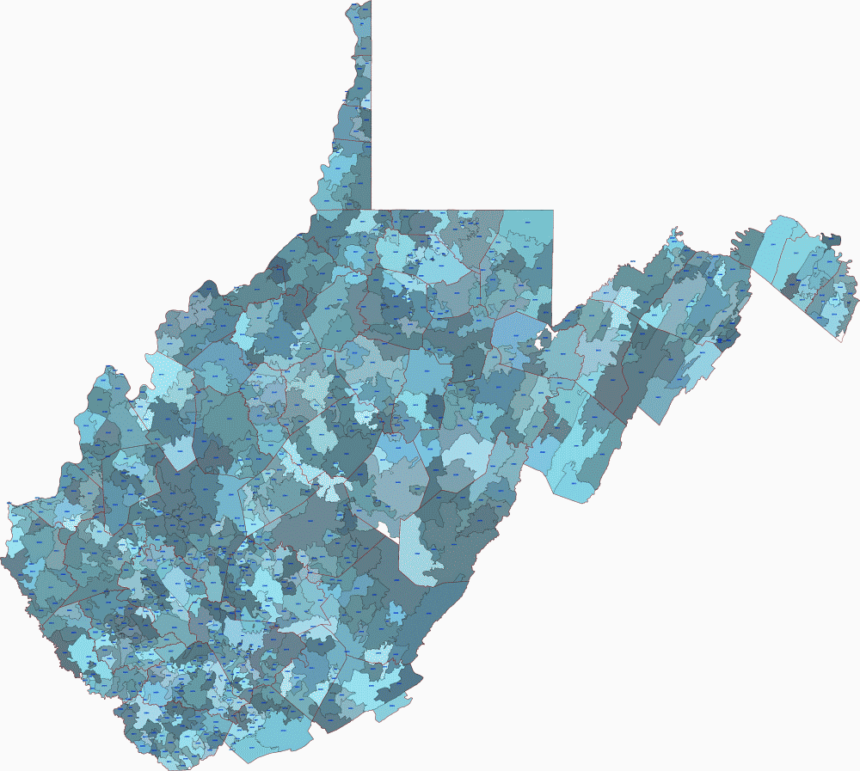 West Virginia 5 digit zip code map