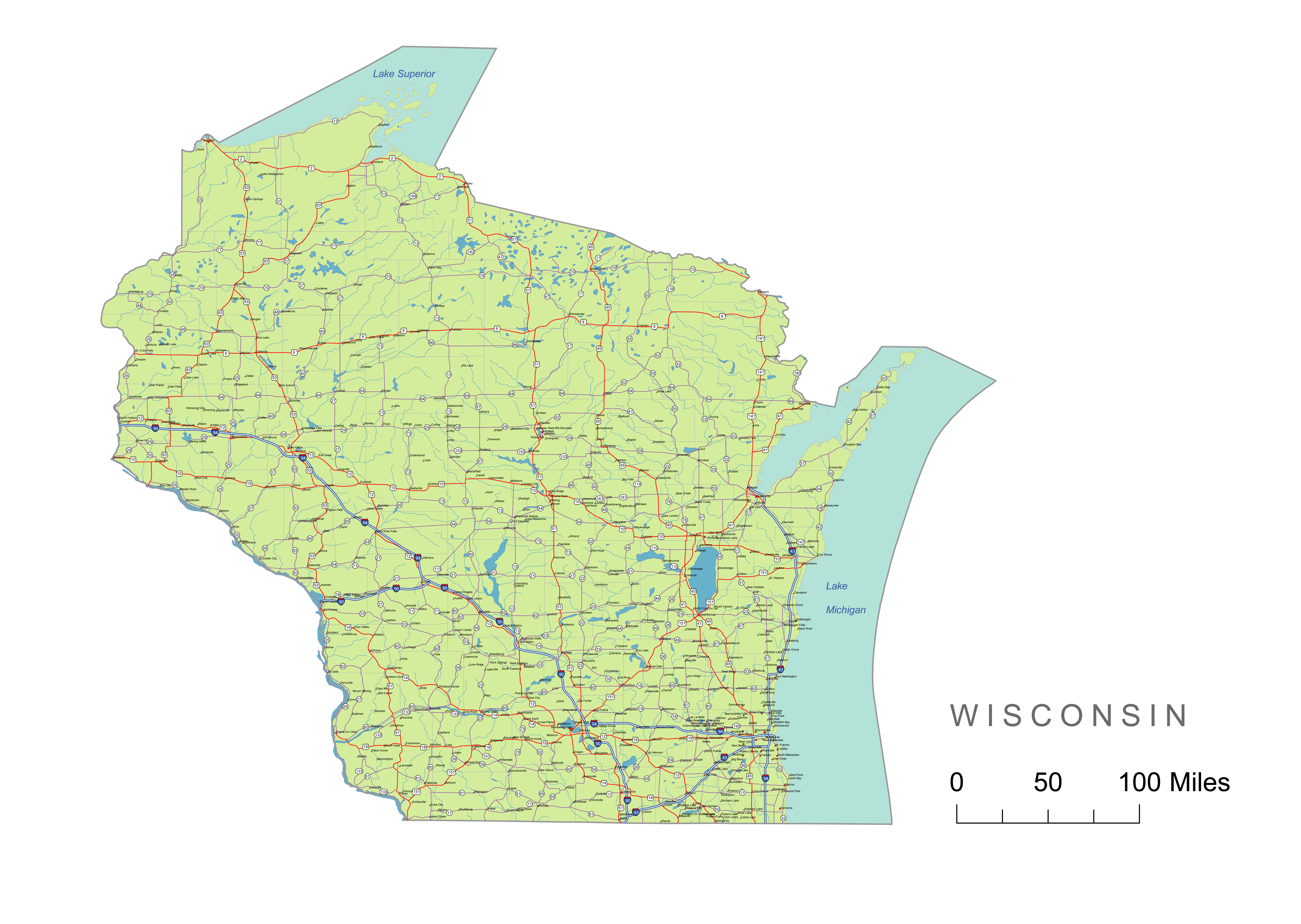 Wisconsin Road Map Pdf Wisconsin State Vector Road Map. | Your-Vector-Maps.com