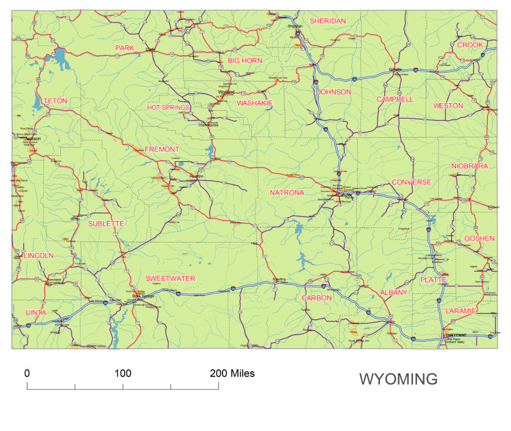 Preview of Wyoming State vector road map. | Your-Vector-Maps.com