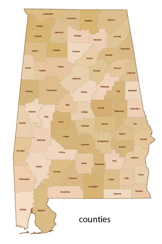 Alabama 3 digit zip code vector map