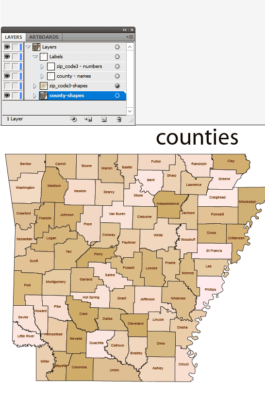Arkansas 3 digit vector map