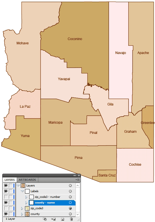 Arizona state 3 digit zip code vector map.