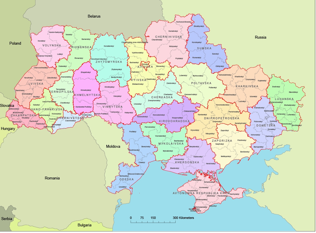 Colored map of Ukraine districts