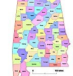 Alabama colored vector county map