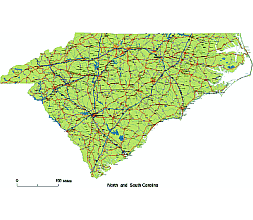 Your-Vector-Maps.com North and South Carolina road map
