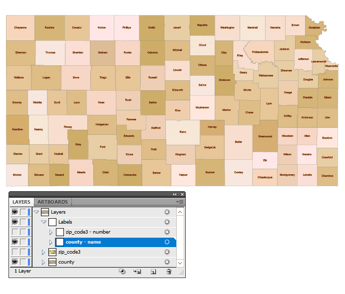 Kansas three digit zip code and county map