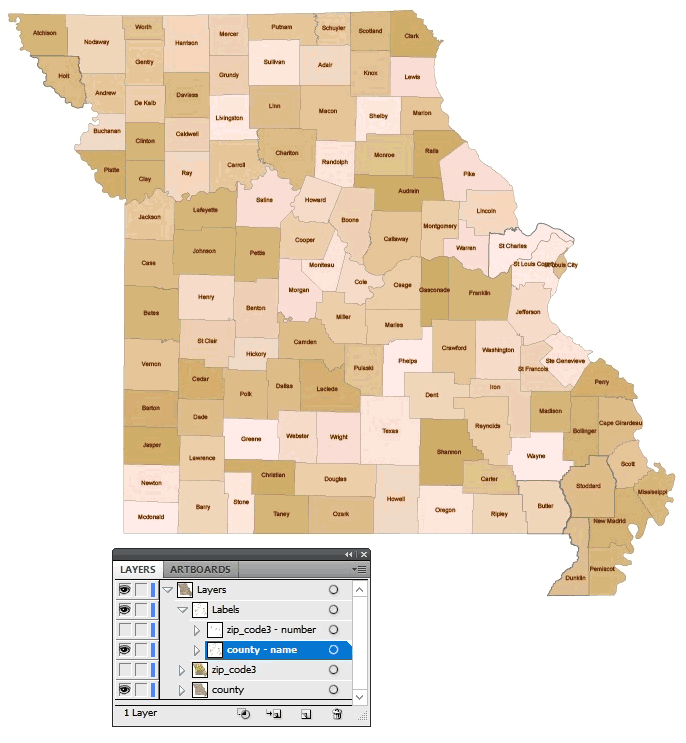 Missouri Three Digit Zip Code Vector Map In 4 Layers 5000