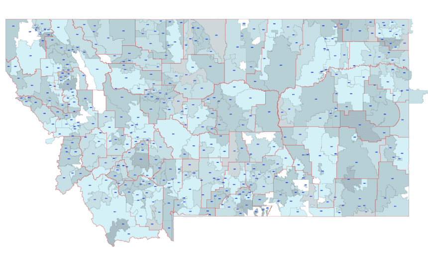 Montana state simple zip code digital map