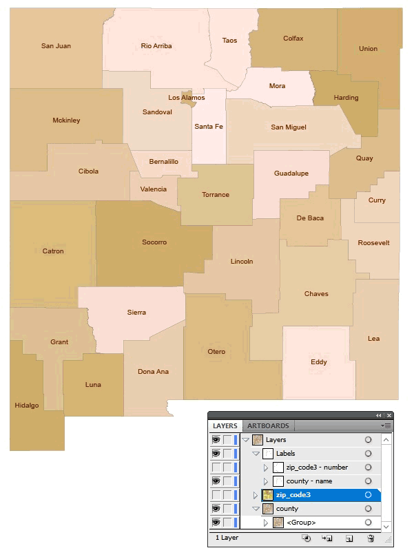New Mexico three digit zip code and county map