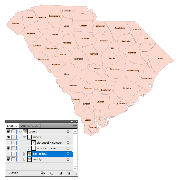 Your-Vector-Maps.com North Carolina 3 digit zip code and county vector map