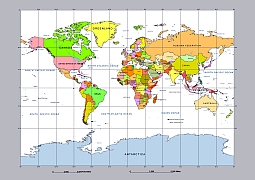 Rectangle world outline map with graticules, scalbar. | Your-Vector ...