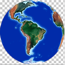 South America in center. Orthographic image