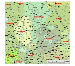 Bakhmut raion (district) and Alchevsk raion (district) all settlements location on vector map