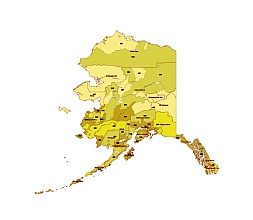 Alaska 3 digit zip code and county vector map
