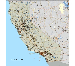 California road and city vector map