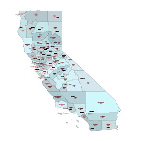 Counties, county seats and their fips codes of California state