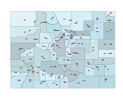 Editable Illustrator map of Colorado state counties and their fips codes.
