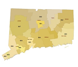 Connecticut state 3 digit zip code map. Preview.