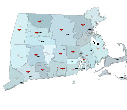 Three-digit FIPS code & county map of Ct,MA,RI 