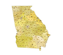 Georgia 3 digit zip code & county map