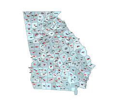 Counties, county seats and their fips codes of Georgia state
