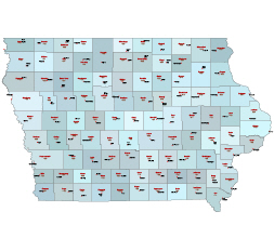Counties, county seats and their fips codes of Iowa state