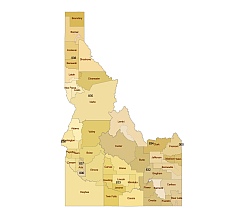 Idaho 3 digit zip code & county vector map. Preview image.