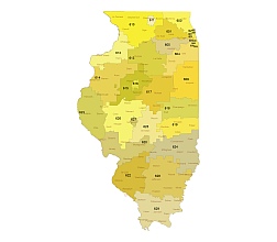 Illinois 3 digit zip code & county vector map. Preview image.