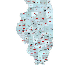 Editable Illustrator map of Illinois state counties and their fips codes.