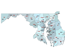 Three-digit FIPS code & county map of MD, DE 