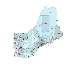 Three-digit FIPS code & county map of ME-VT-NH 