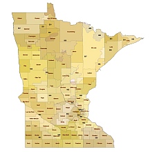 Minnesota 3 digit zip code map & county vector map.Preview.