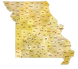 Missouri 3 digit zip code and county map.Preview.