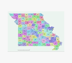 Preview of Missouri state subdivision map, County seats of MO