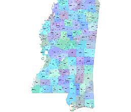 Mississippi county and zip code map, location name