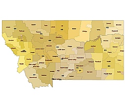 Montana 3 digit zip code & county map.