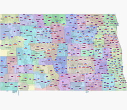 North Dakota zip code map