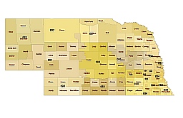 Nebraska state 3 digit zip code map. Preview.