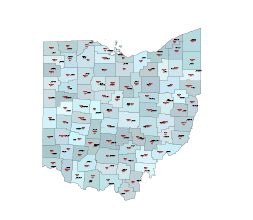 Counties, county seats and their fips codes of Ohio state