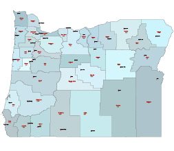 Three-digit FIPS code & county map of Oregon state