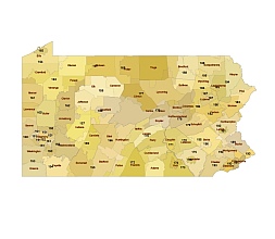 Pennsylvania 3 digit zip code and county map