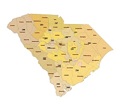 North Carolina 3 digit zip code and county vector map