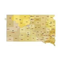 South Dakota state 3 digit zip code map. Preview.